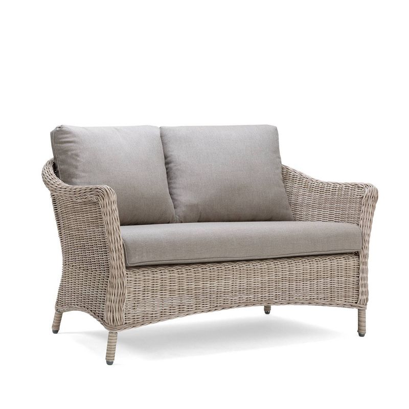 Laurel Loveseat Weathered Brown Frame Sunbrella Cast Shale Gray Fabric - La-Z-Boy