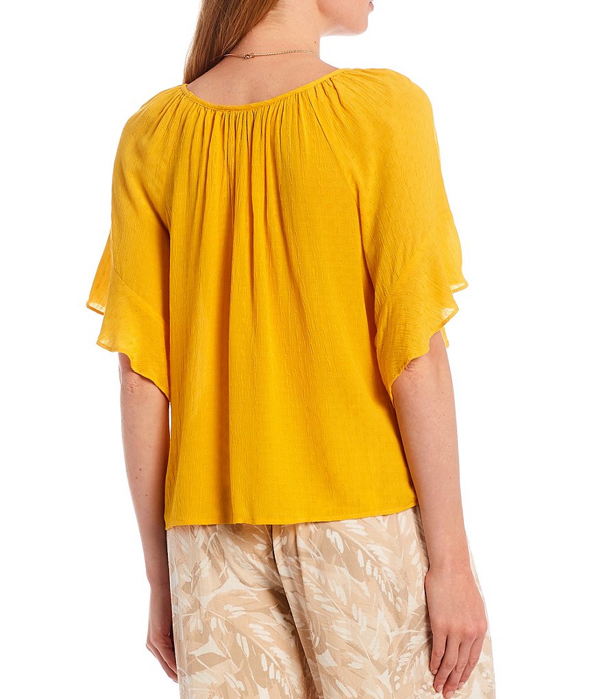 I.N. Studio Petite Size Keyhole Neck 3/4 Raglan Bell Sleeve Necklace Top