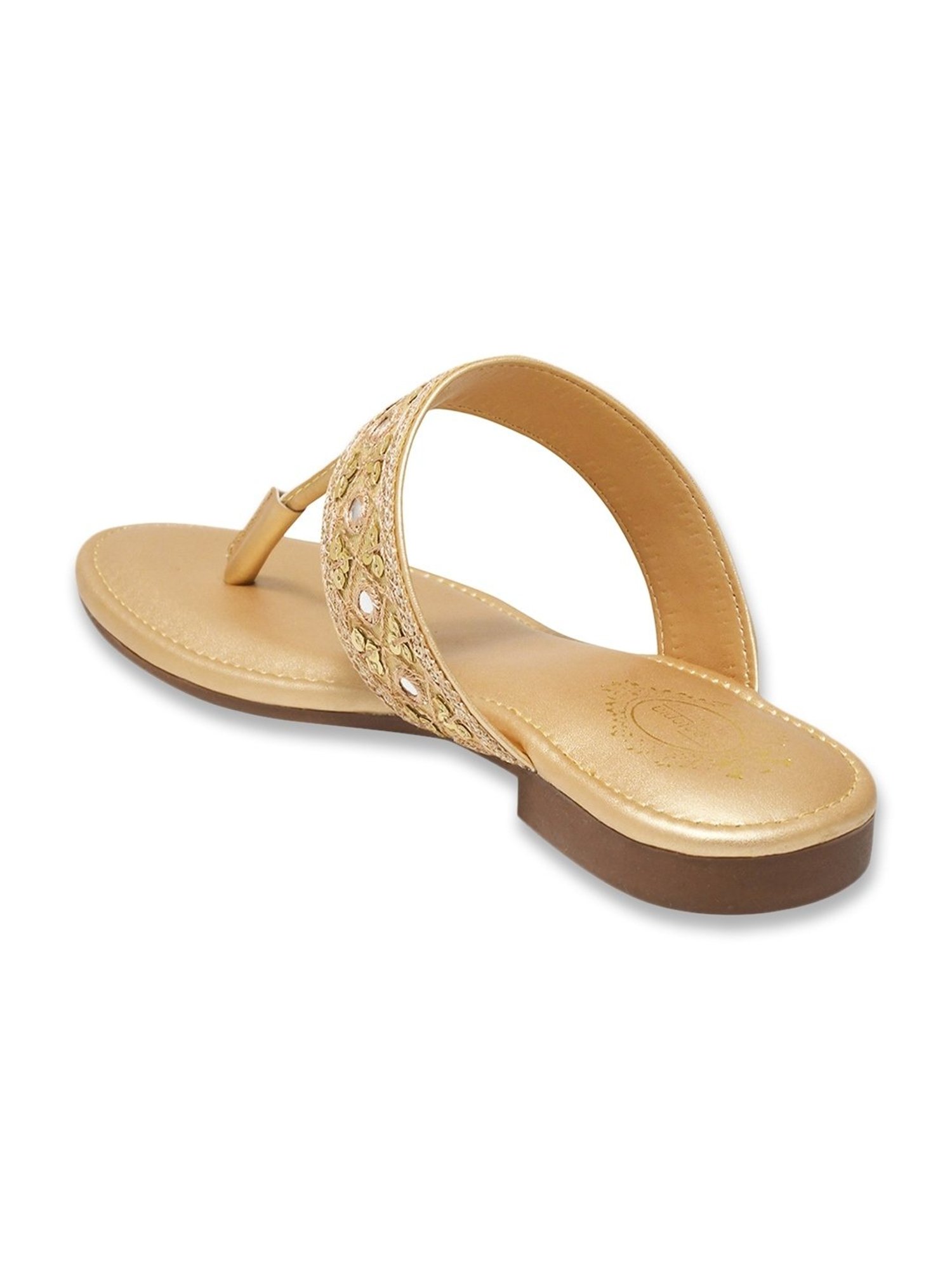 Shoetopia Women's Gold T-Strap Sandals
