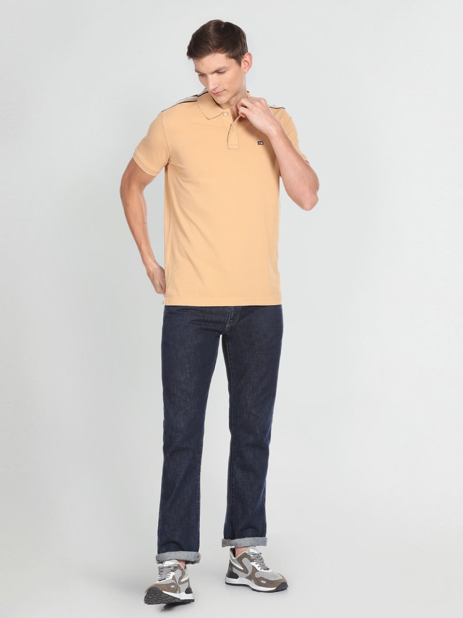 Arrow Sport Beige Cotton Regular Fit Polo T-Shirt