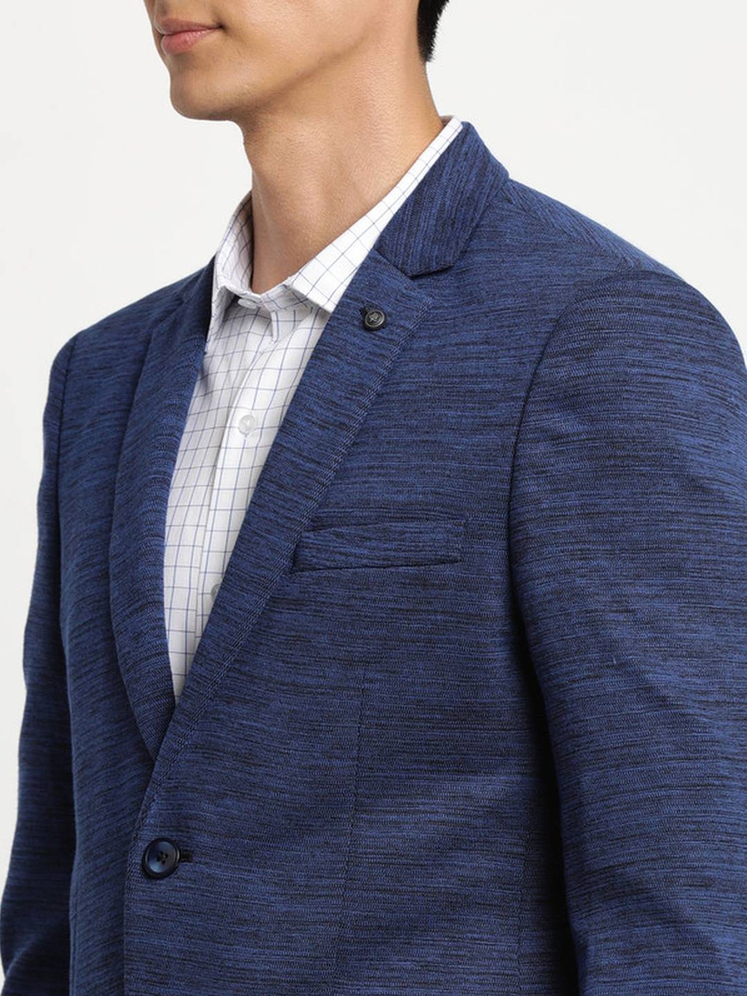 Turtle Navy Slim Fit Self Pattern Blazer