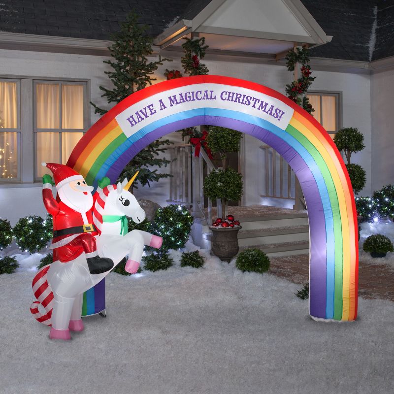 Gemmy Christmas Airblown Inflatable Archway Mixed Media Unicorn Rainbow , 7.5 ft Tall, Multicolored