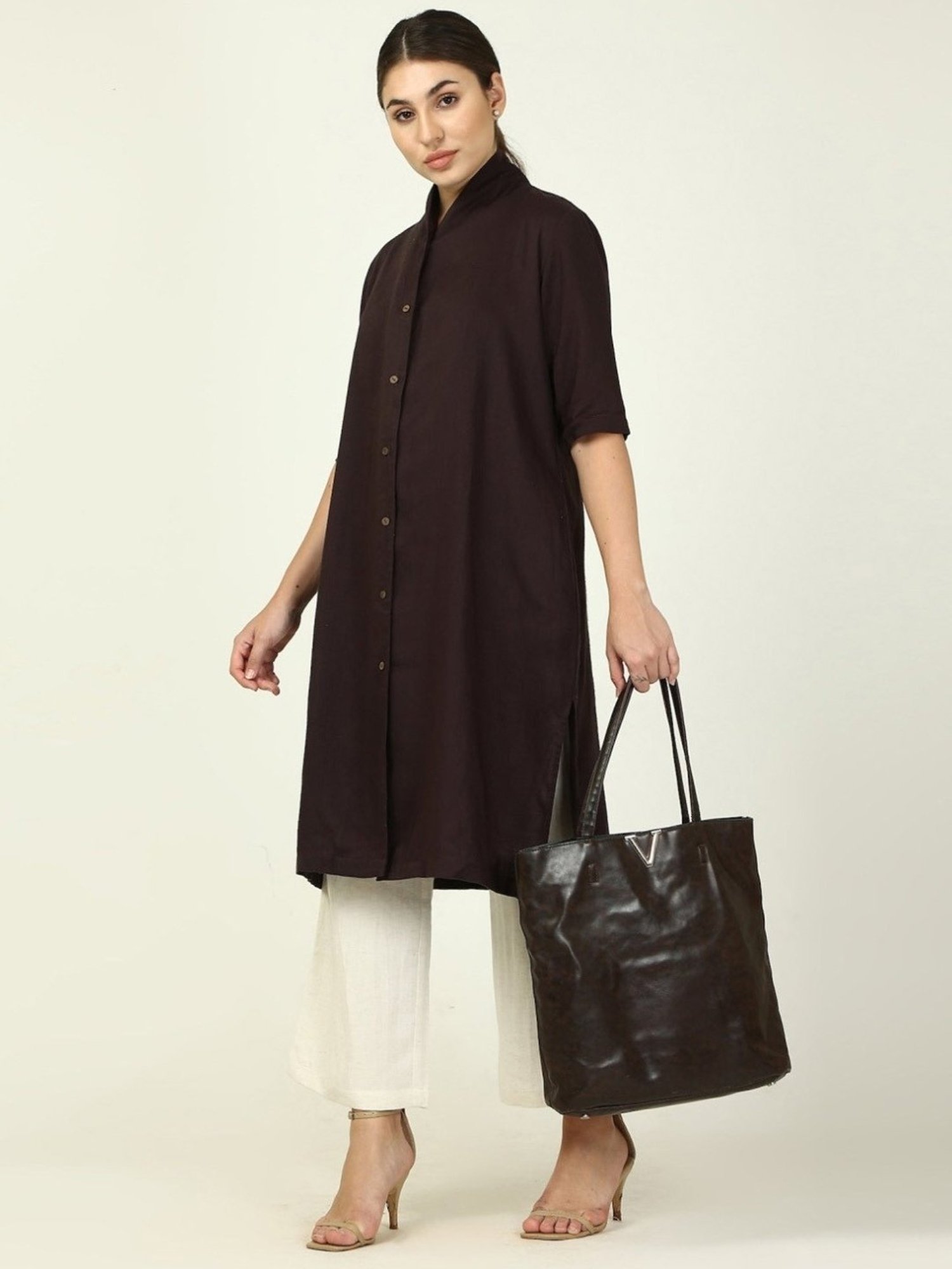 Saltpetre Classic Linen Coffee Brown Overlay & Cream Wide Leg Trouser Coord Set