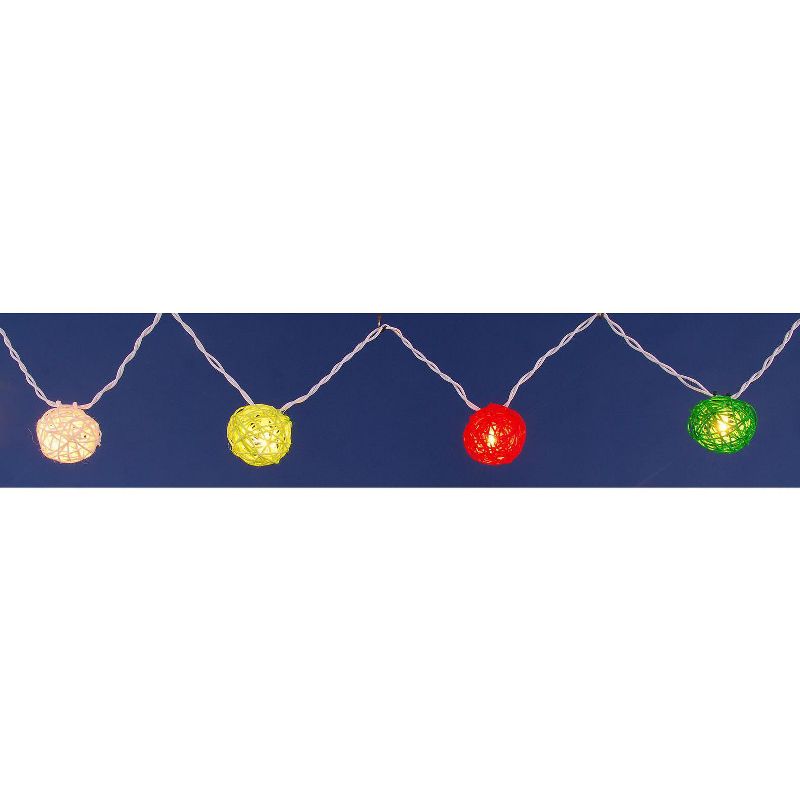 PENN 10ct Mini Rattan Ball String Lights Multi-Color - White Wire