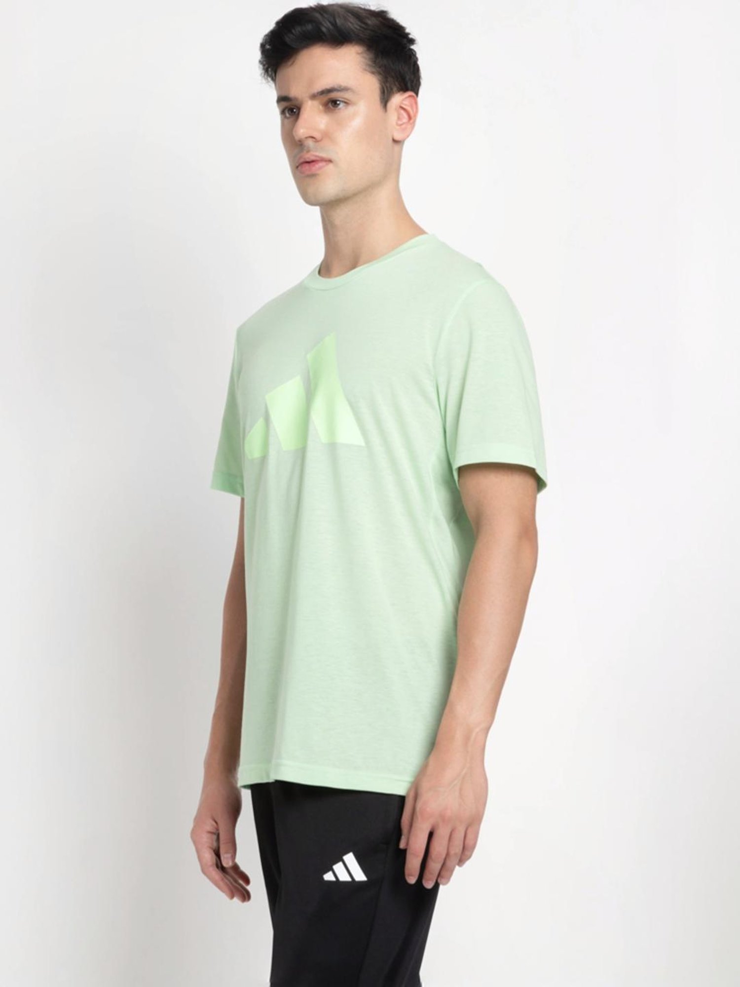 Adidas Green Regular Fit Logo Printed T-Shirt