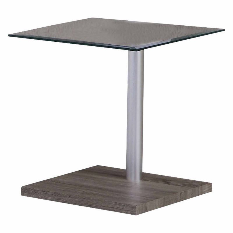 20" Glass Top End Table with Wood Base Gray/Silver - Benzara