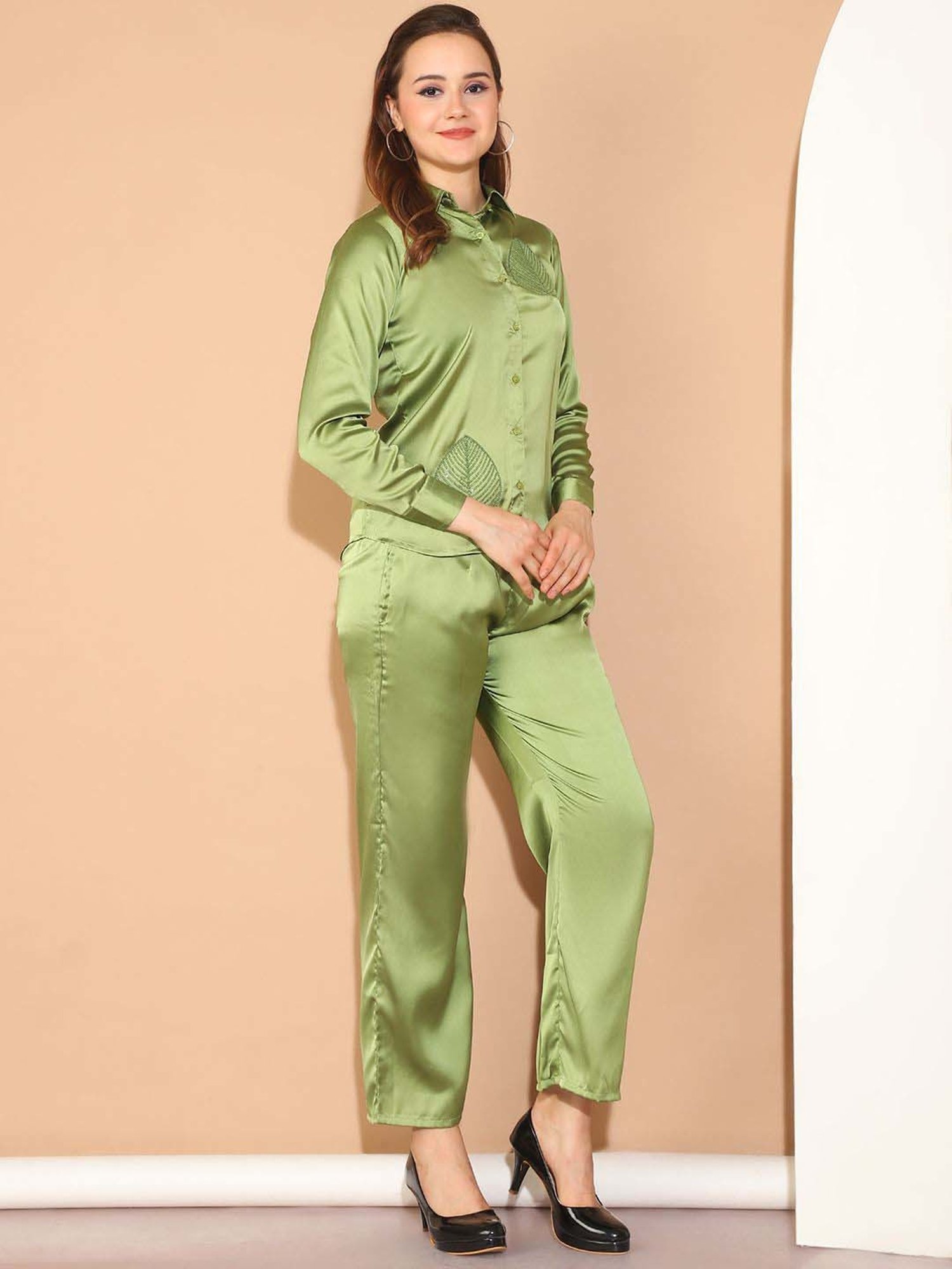 Indian Needle Green Embellished Shirt Pants Set