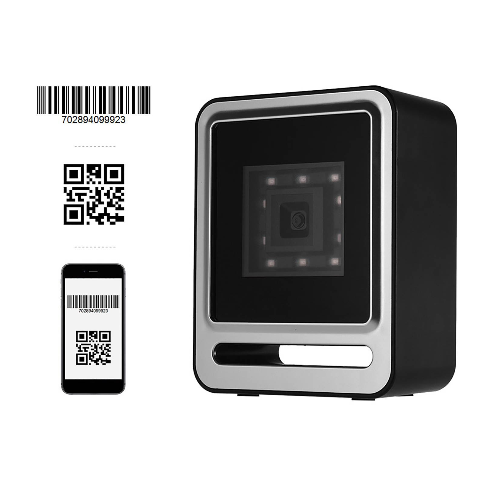 Aibecy Hands-free USB Wired 1D 2D QR Barcoder Scanner Desktop Omnidirectional Bar Code Reader Platform with Top Trigger Button Support Continue Scan/Auto Sense Mode for Supermarket Retail Store Mobile