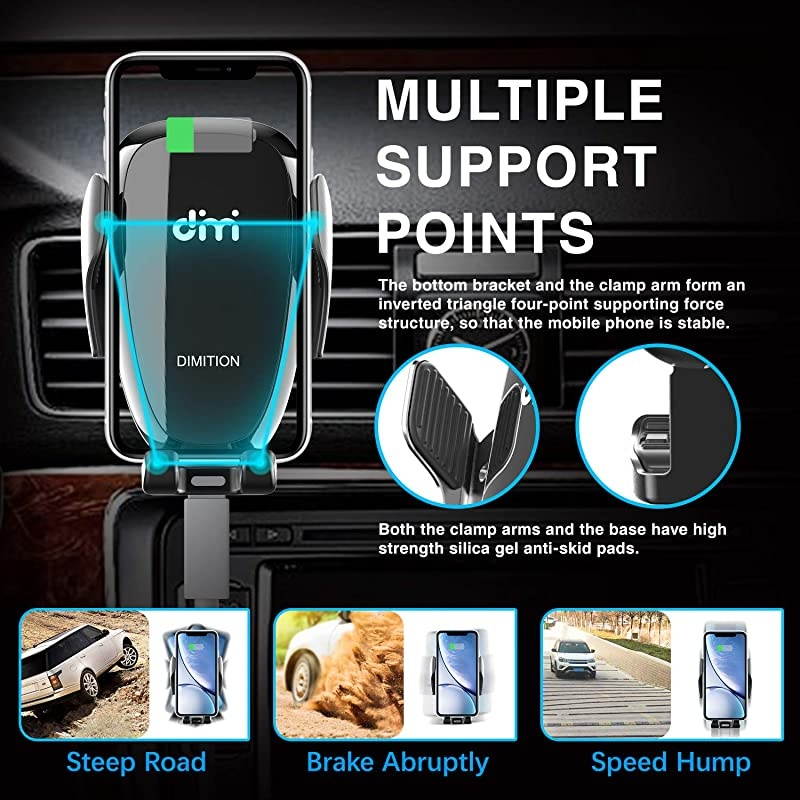 Wireless Car Charger 10W Qi Fast Charging Air Vent Car Phone Mount Automatic Clamping Cell Phone Holder Compatible with iPhone Xs MaxXRXSX8 Plus Samsung Galaxy S10S10 PlusS9S8S7Note 9 10