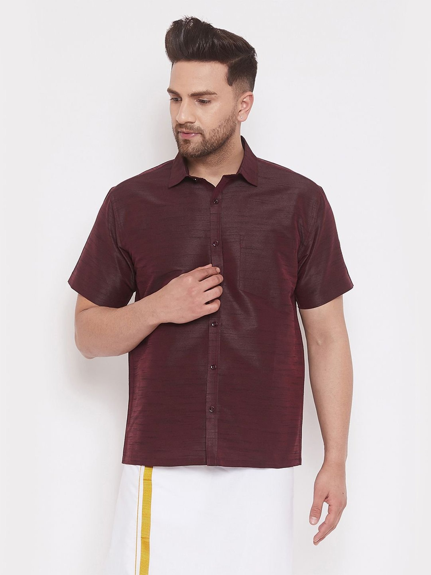 VASTRAMAY Wine Straight Fit Self Pattern Shirt