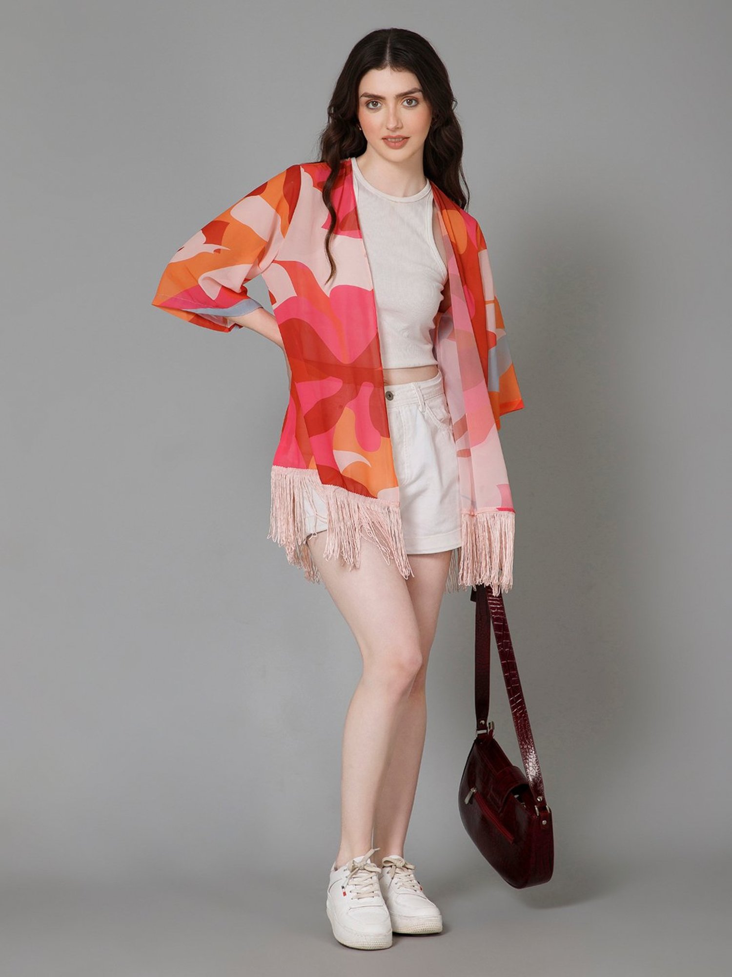 PURYS Red & Orange Printed Kimono