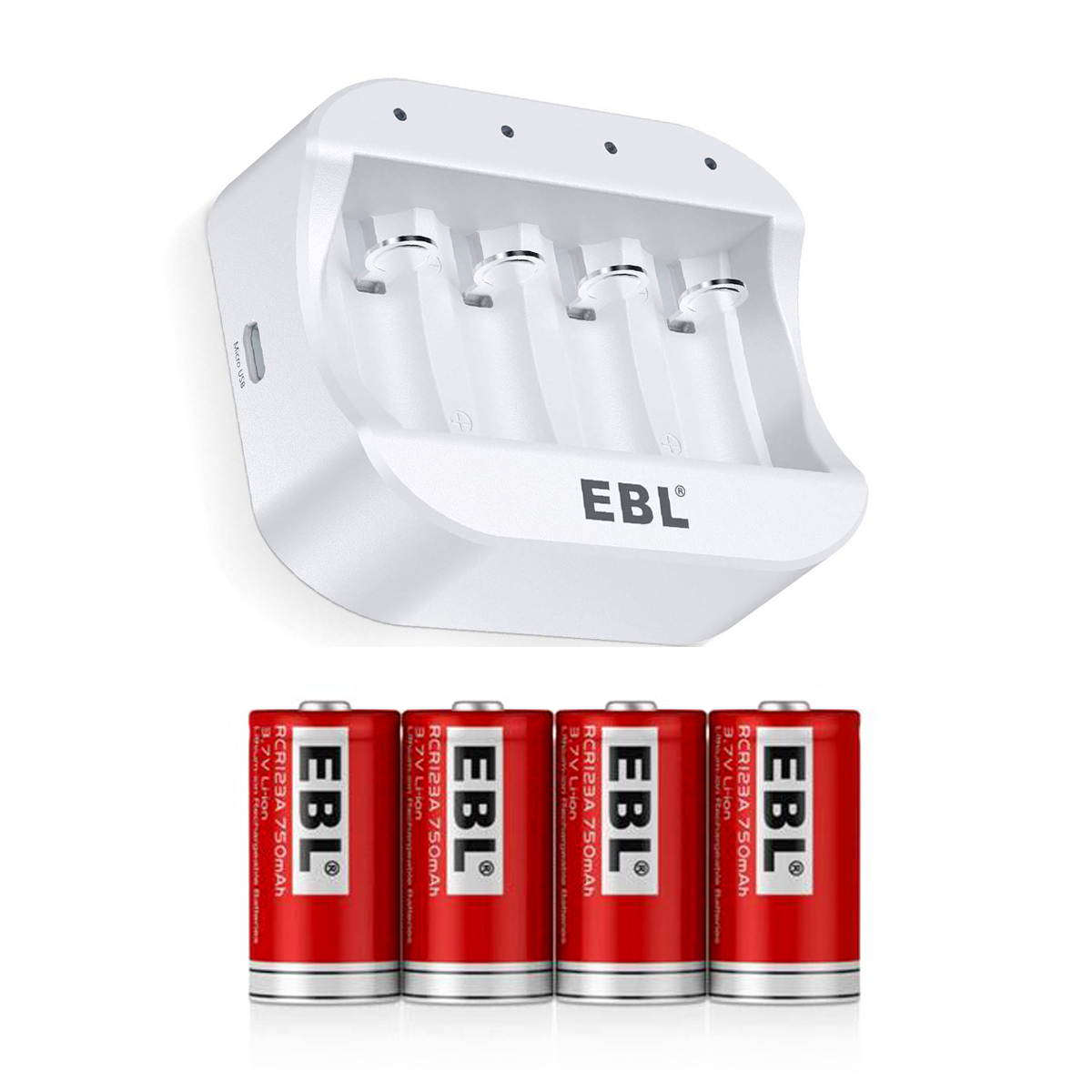 EBL  12PCS RCR123A 16340 Li-ion Battery + Smart 4 Slots Battery Charger for 16340 RCR123A Rechargeable Batteries