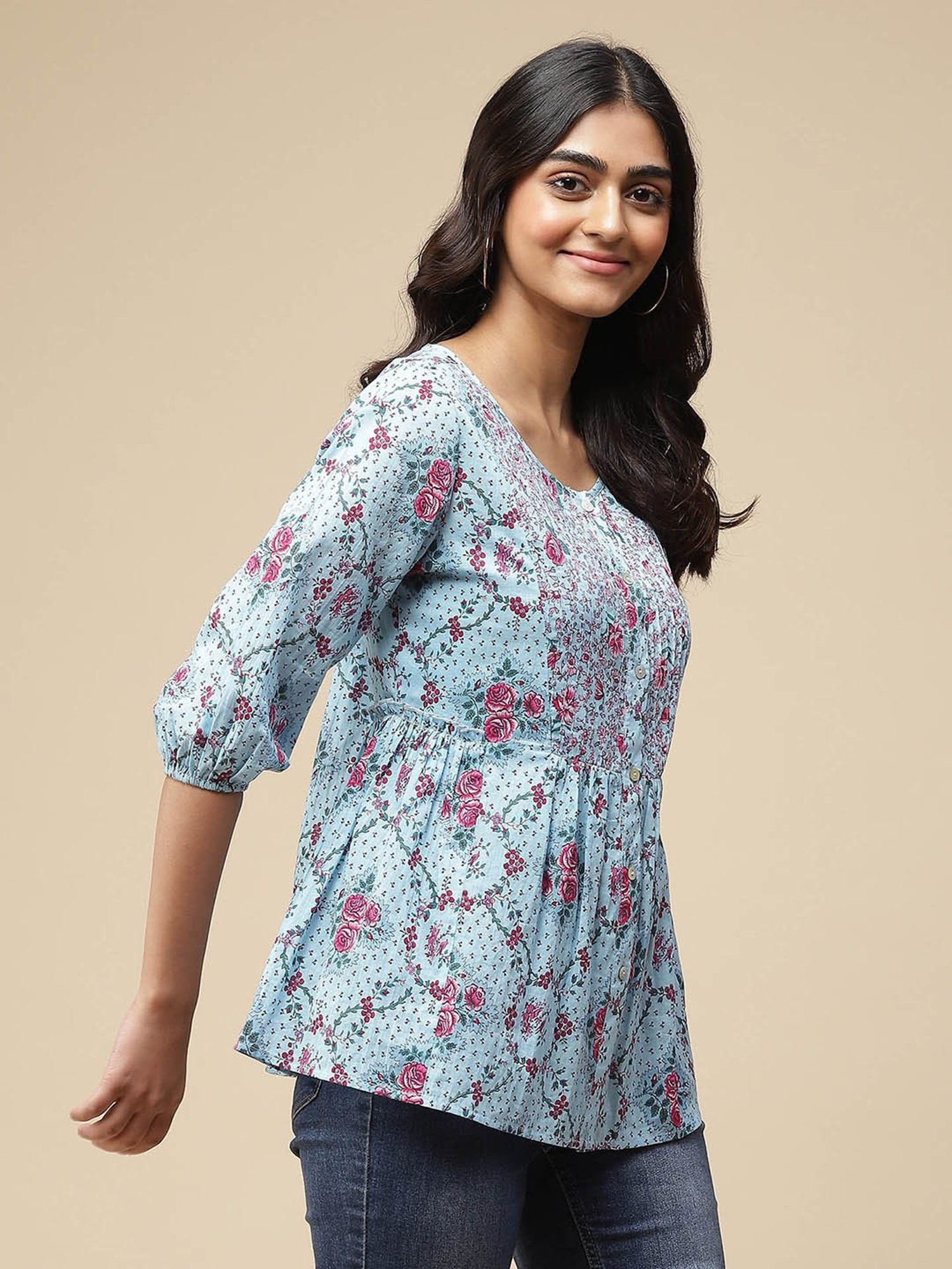 aarke Ritu Kumar Blue Printed Top