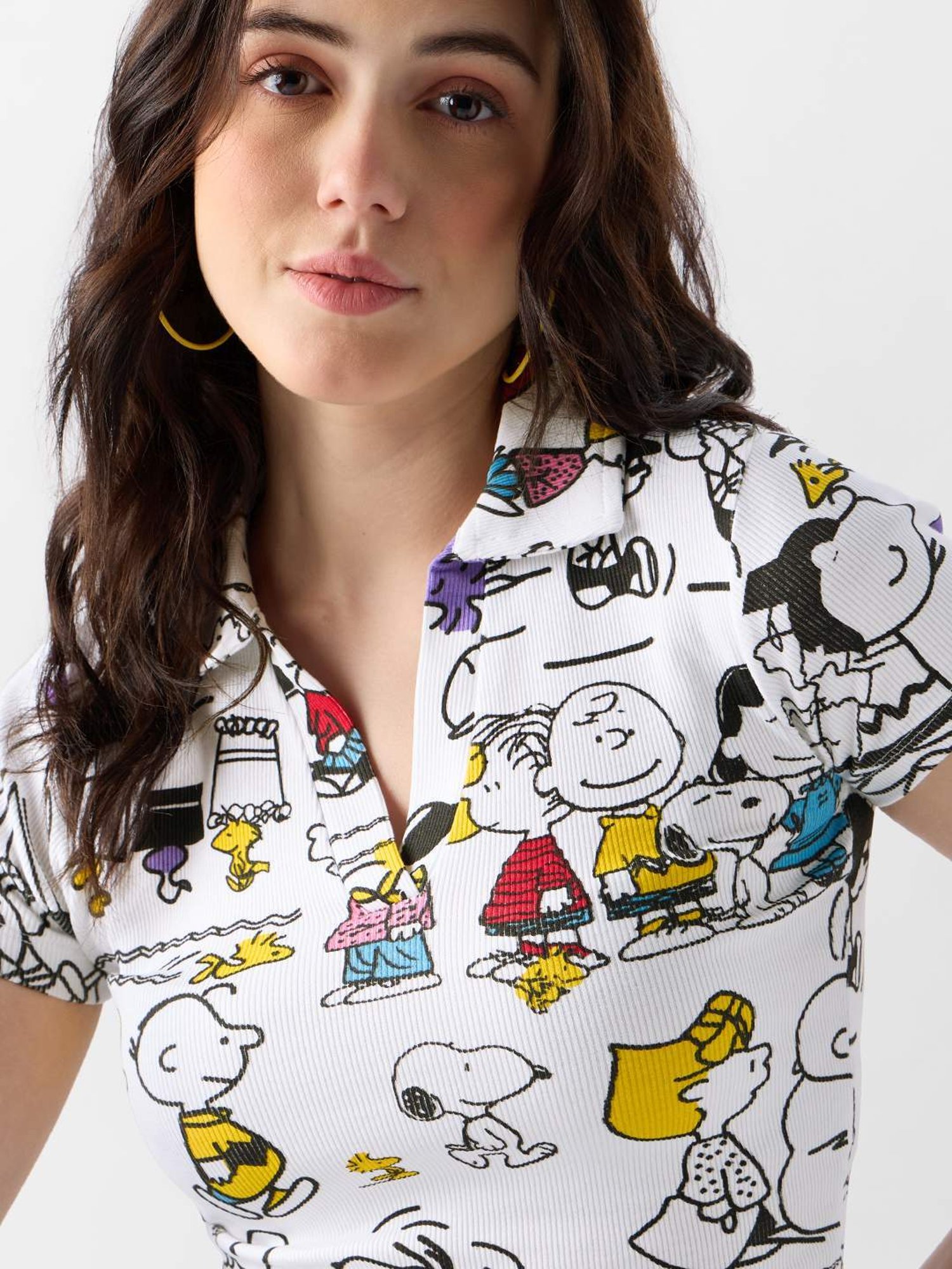 The Souled Store White Cotton Printed Crop T-Shirt