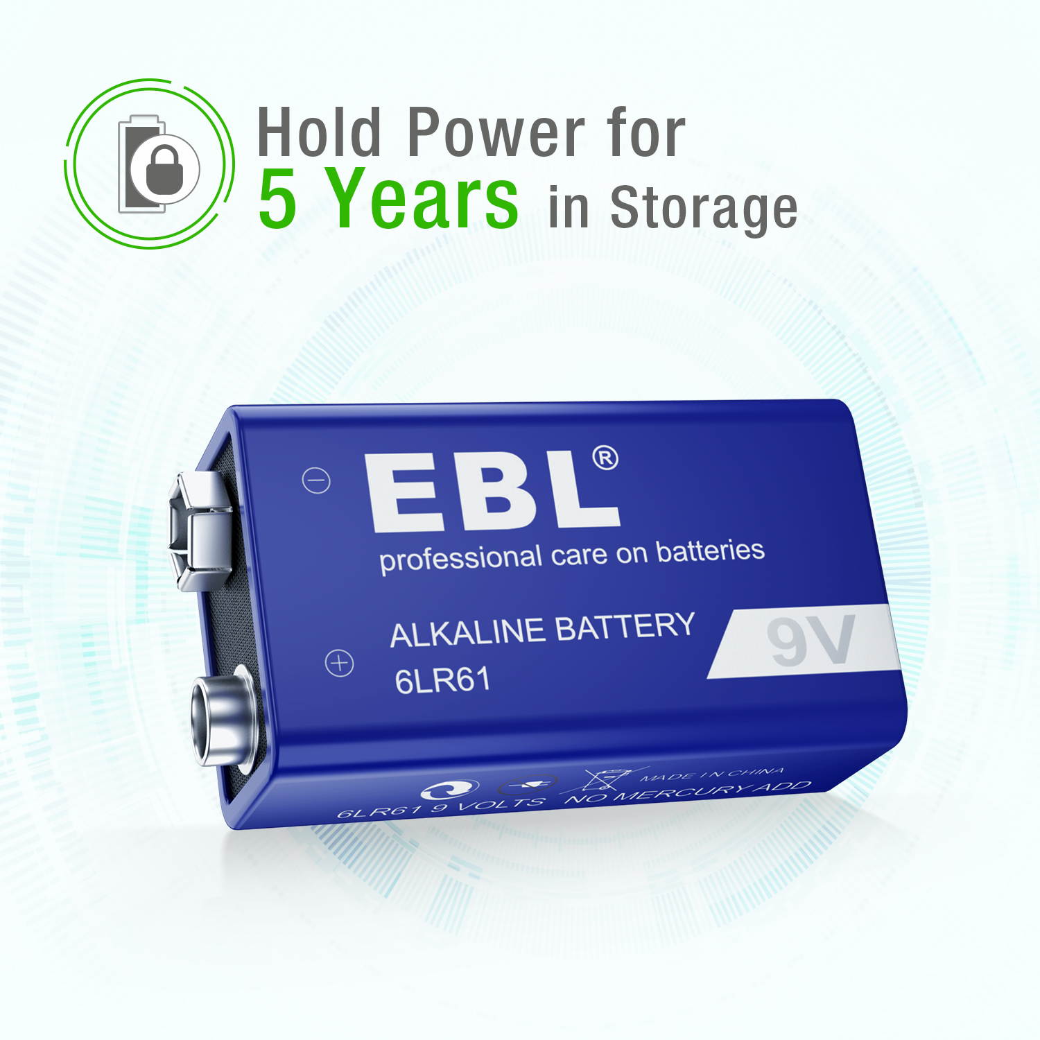 EBL 2 Pcs 9V 6LR61 Battery 9 Volt Alkaline Batteries Ultra Long Lasting and Leak Proof