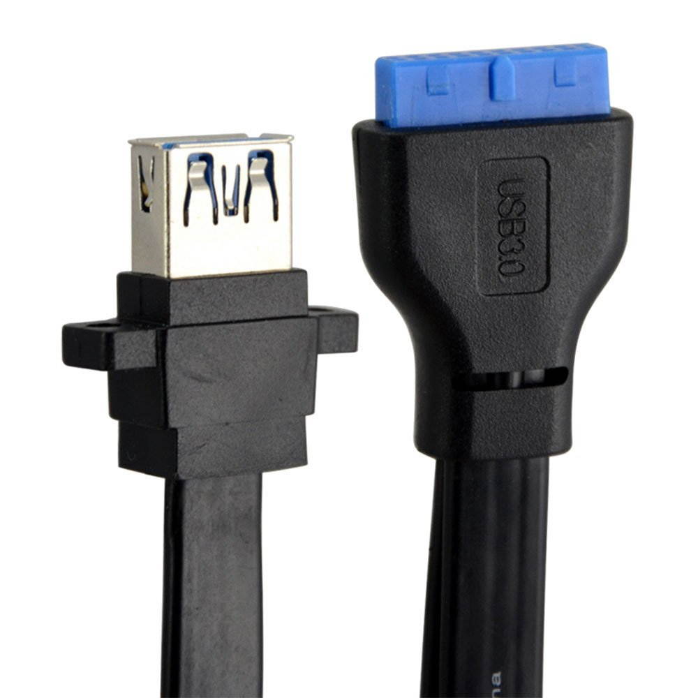 2 Port USB 3.0 A Female Screw Panel Mount to Motherboard 20 Pin Flat Cable Cord,2 x USB3.0 Dual Port USB 3.0 Female Screw Mount Panel Type to Motherboard 20Pin Cable PC Case cables ( 50cm/1.64ft)