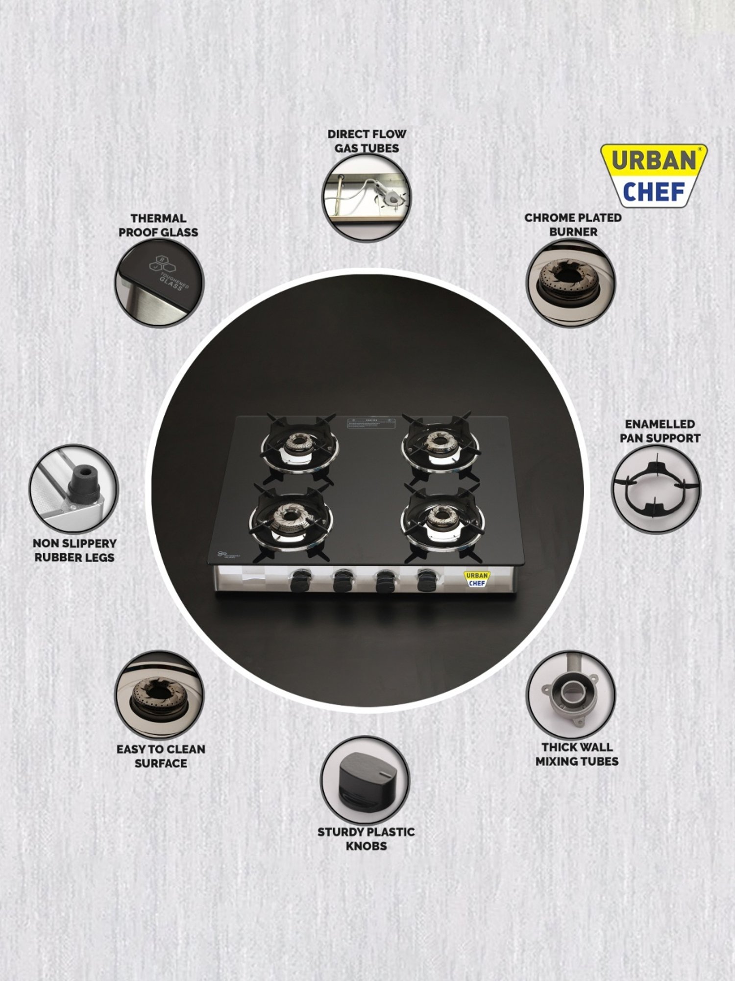 Urban Chef Gas Stove with 4 burners ( Black )