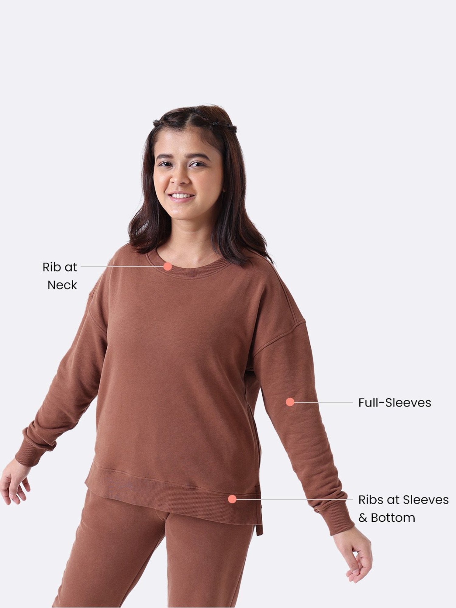 BlissClub Brown Cotton Relaxed Fit Sweatshirt
