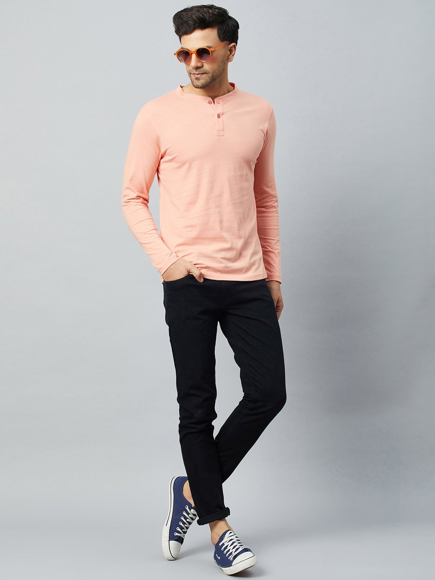 Club York Peach Regular Fit Henley T-Shirt