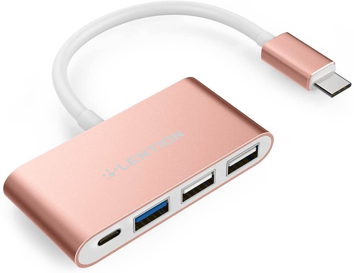 LENTION 4-in-1 USB-C Hub with Type C USB 3.0 USB 2.0 Compatible 2020-2016 MacBook Pro 13/15/16 New Mac Air/Surface ChromeBook More Multiport Charging & Connecting Adapter (CB-C13 Rose Gold)