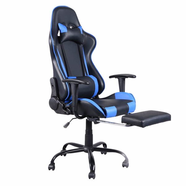 Gaming Chair with Footrest, Ergonomic Chair, High Back Office Swivel Chair, Adjustable PC Gamer Chair for Adults, Black & Blue