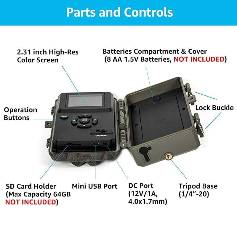P20 Trail Camera 18MP 1080P 2020 H264 HD MP4 Video 82ft No Glow Night Vision Fast 01s Trigger Time 82ft Motion Activated for Wildlife Game Trail