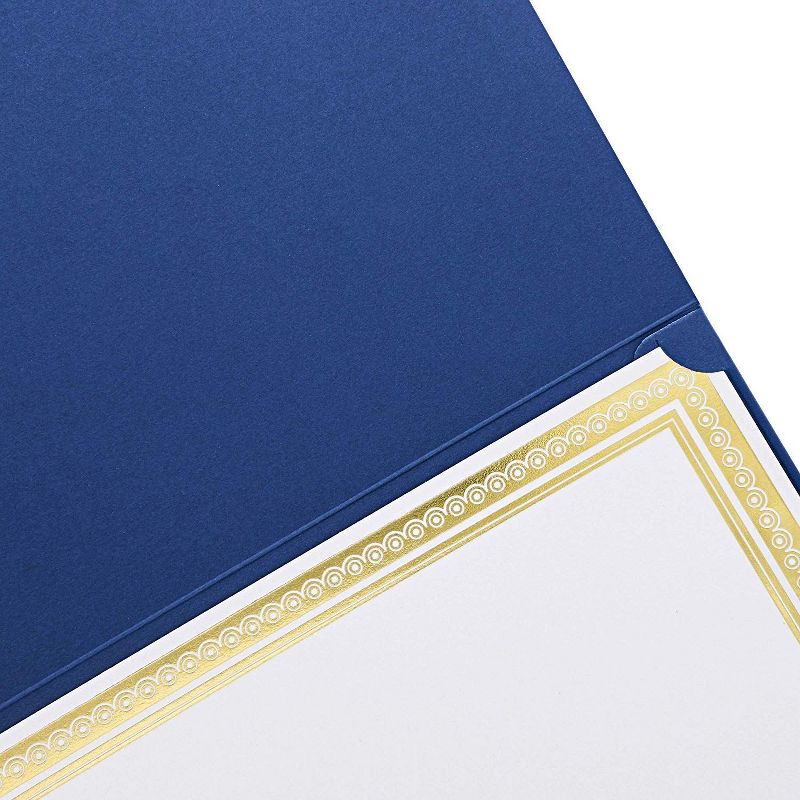 24-Pack Gold Foil Certificate Border Paper and Blue Holders Set (8.5" x 11")