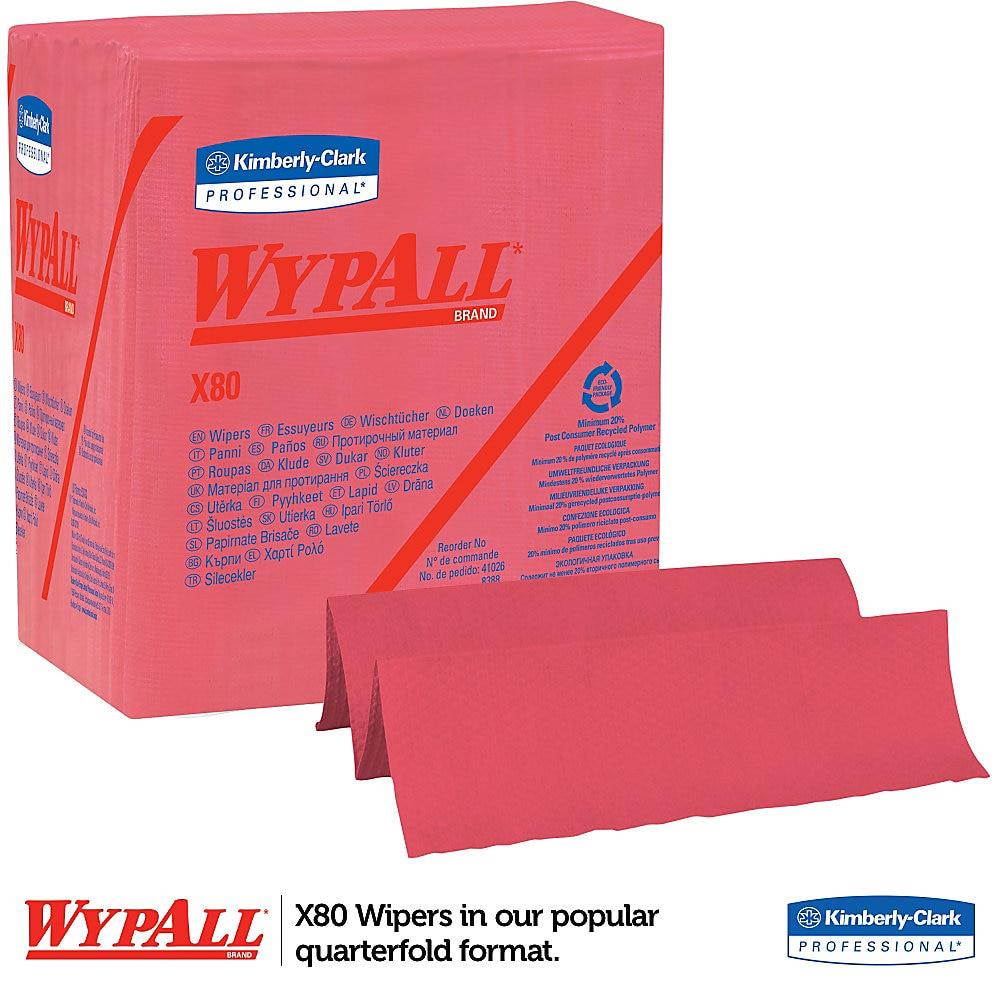 WYPALL X80 Wipers, 1/4-Fold, HYDROKNIT, 12 1/2 x 13, Red