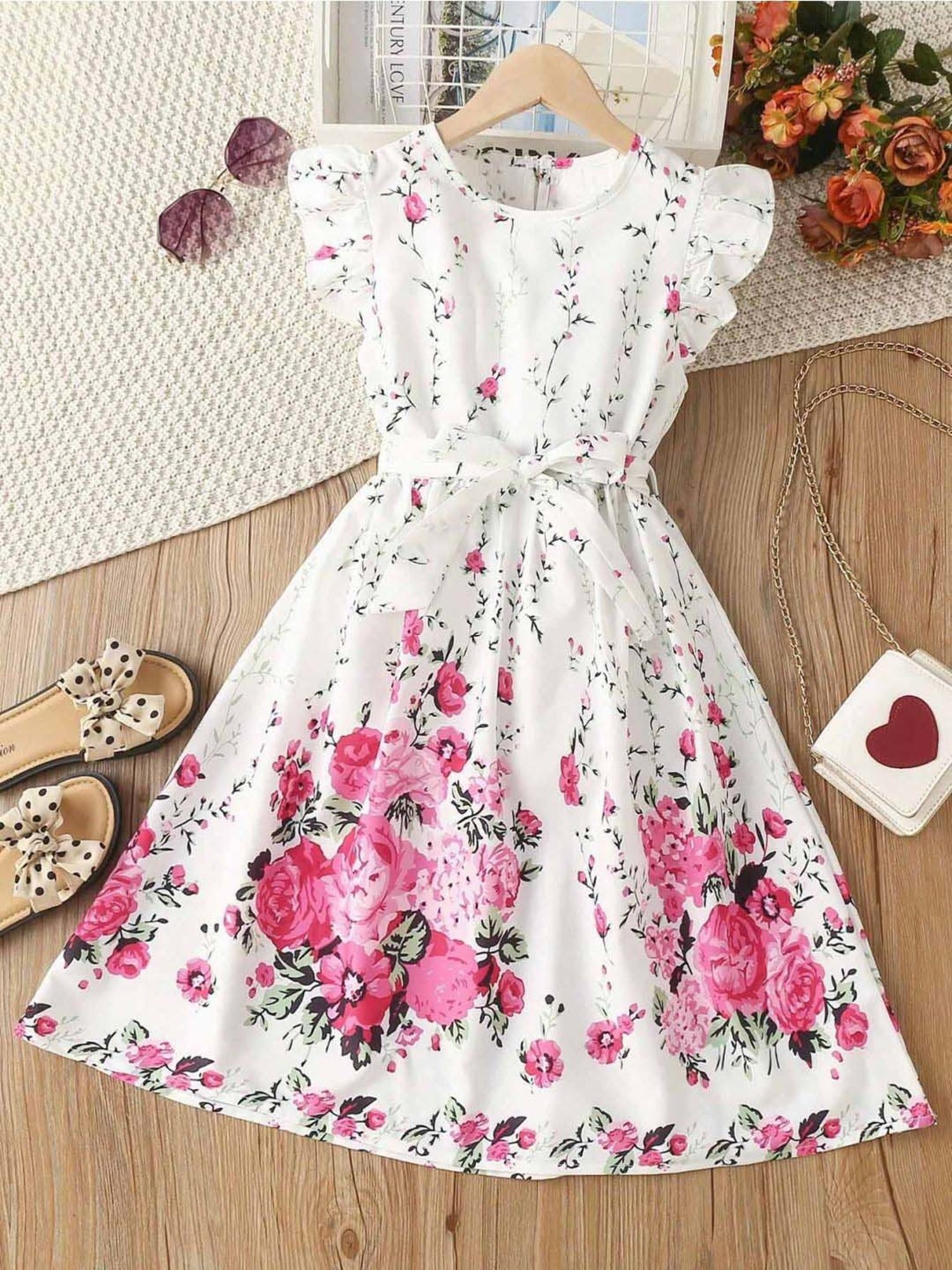 Bolly Lounge Girls White & Pink Floral Dress