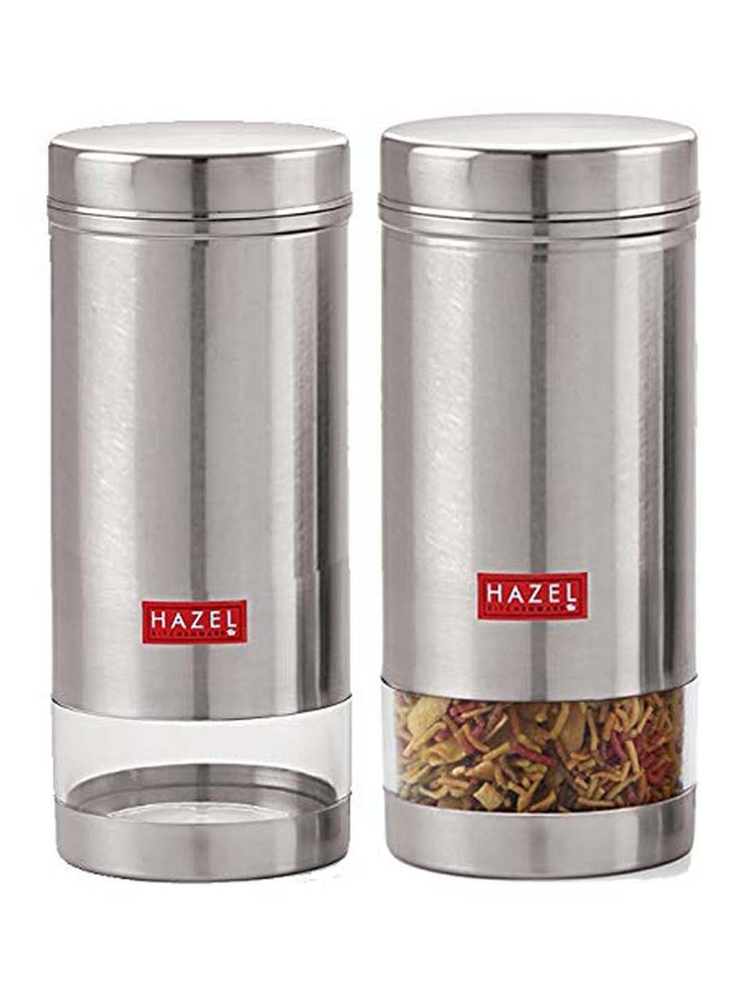 HAZEL Stainless Steel Transparent See Through Container, Silver,Set of 2, 1 Ltr