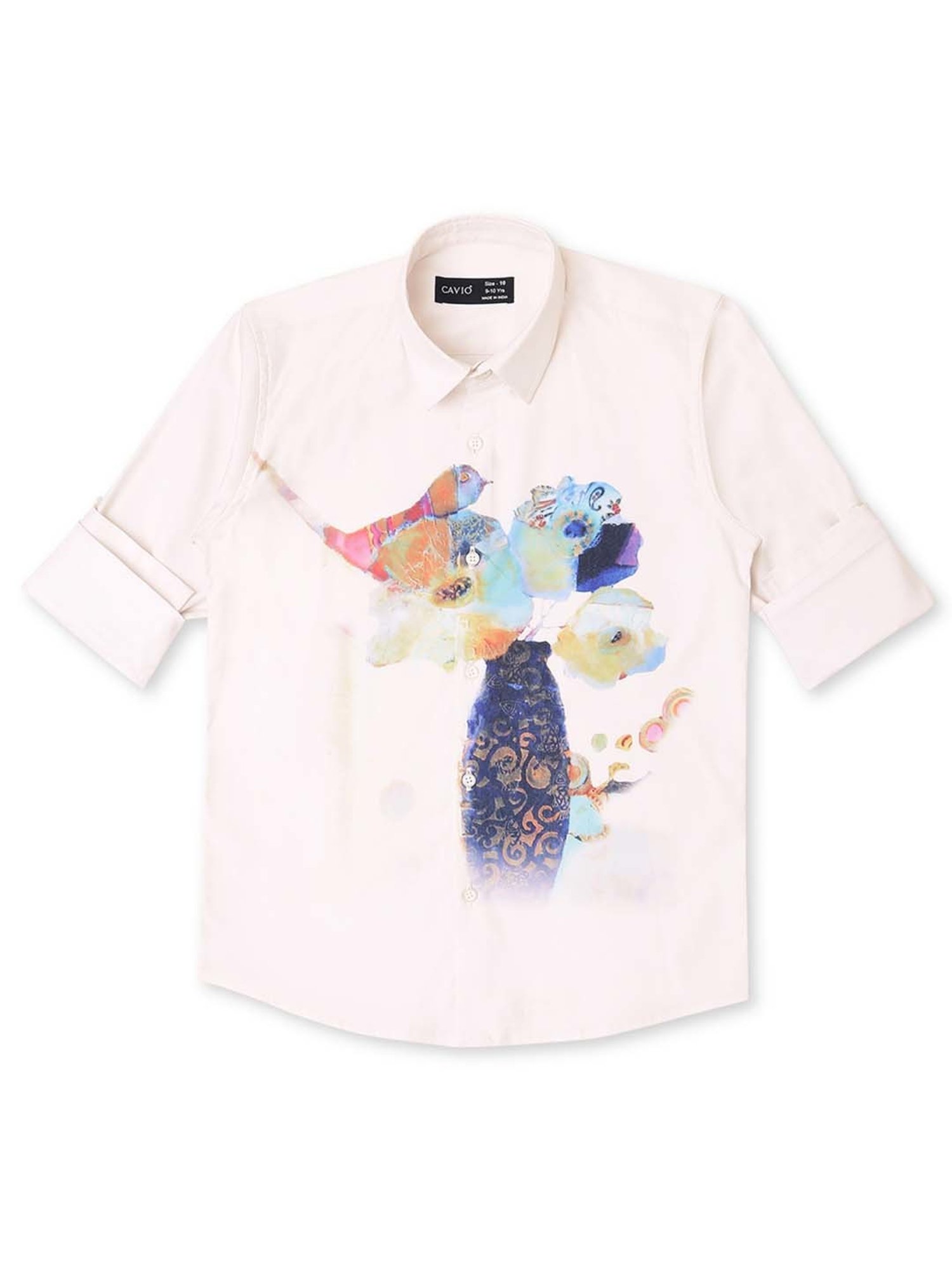 Cavio Kids Cream Cotton Printed Full Sleeves Shirt