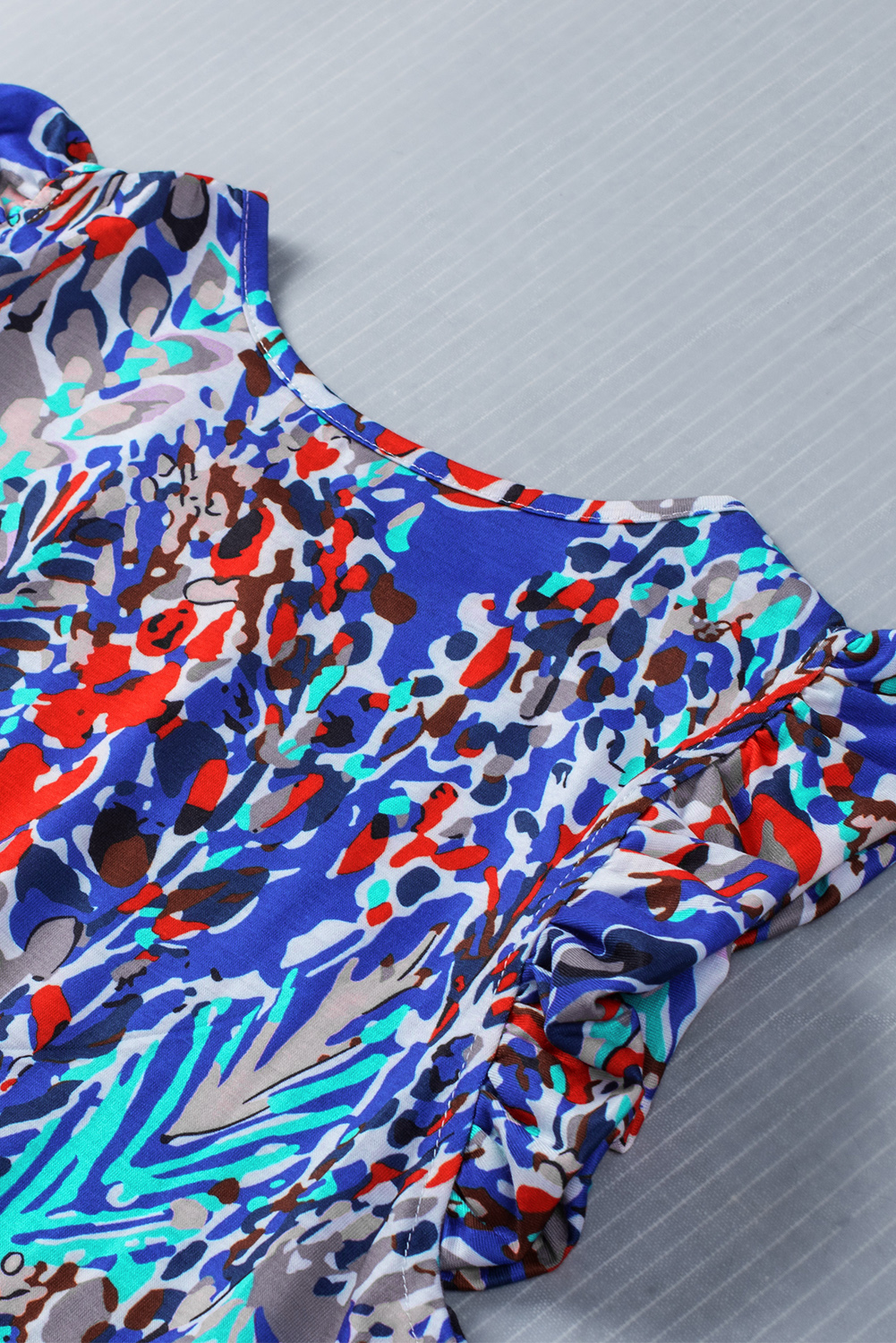 Dark Blue Abstract Print Babydoll Ruffle Sleeveless Shirt