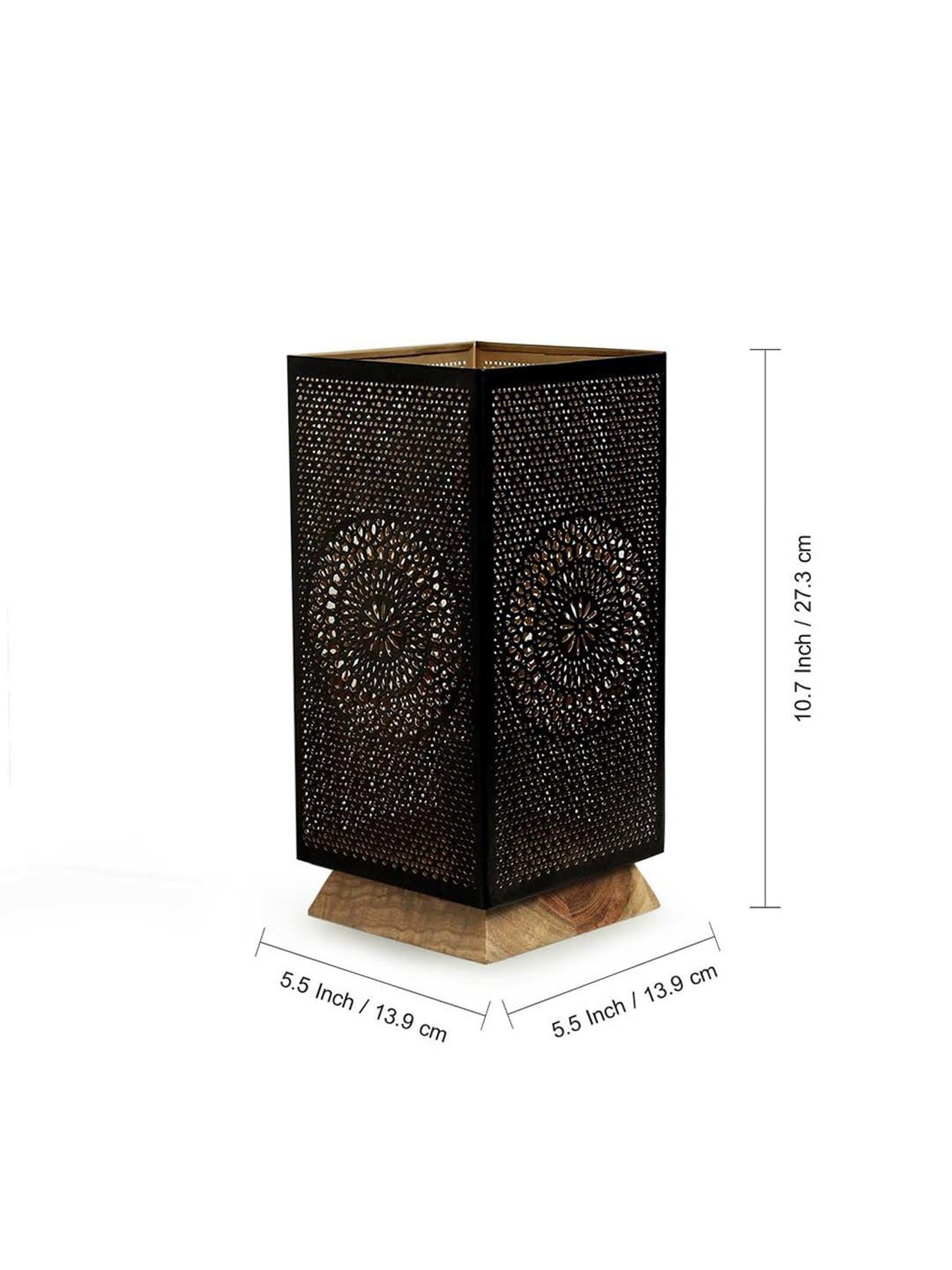 ExclusiveLane Mandala Star Hand Etched Table Lamp In Iron & Mango Wood (11 Inch)