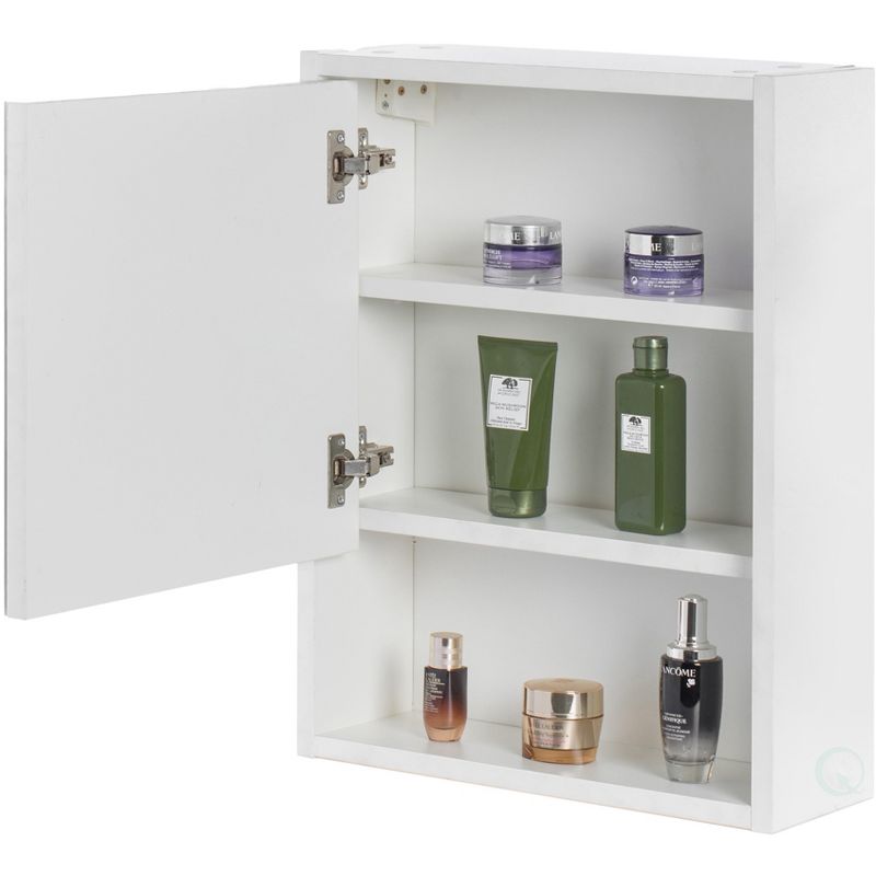Basicwise White Wall Mounted Bathroom Storage Cabinet, Mirrored Vanity Medicine Chest with 3 Shelves