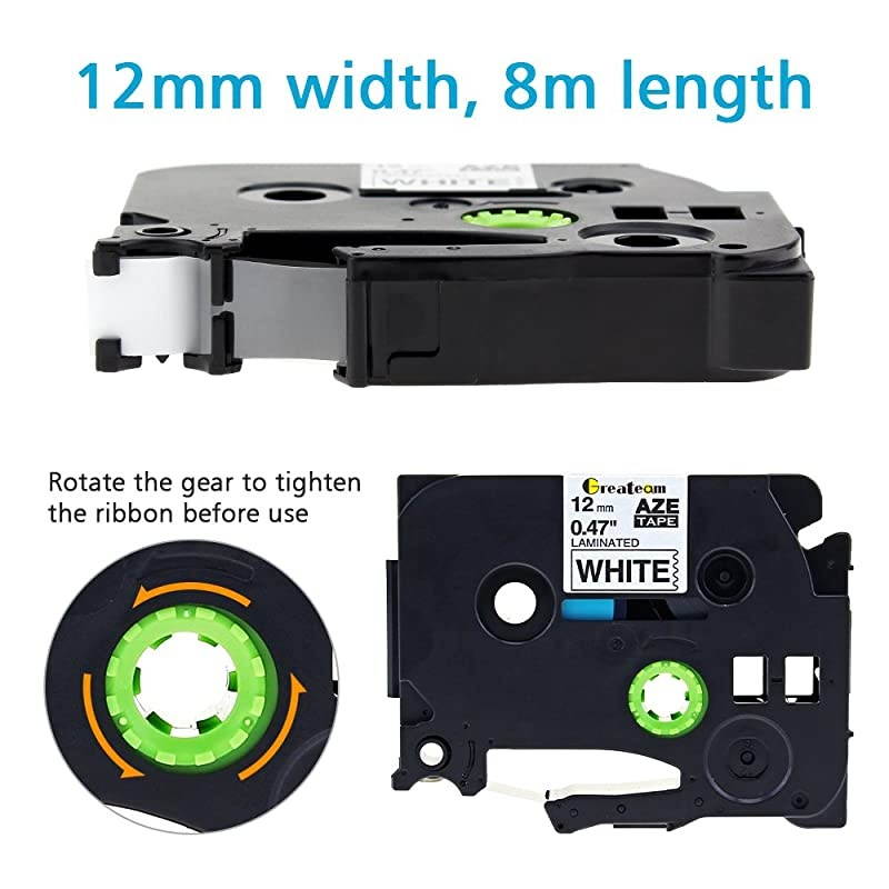 Compatible Label Tape Replacement for Brother P-Touch TZe TZ Tape 12mm 0.47" Laminated White TZe-231 TZ-231, 1/2" Ptouch Label Maker Tape Use for Brother PT-D210 PT-H110 PT-D400 PTD600, 5PK