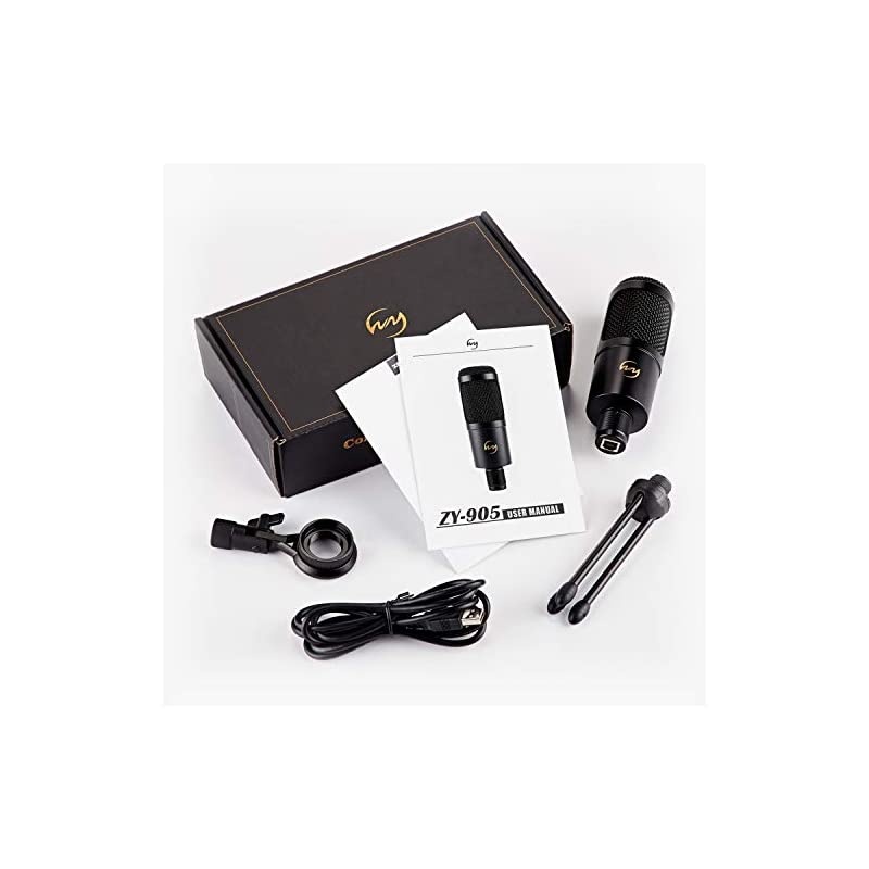 USB Microphone  PC Condenser Mic for Mac or Windows Laptop and Computer ZY905 Desktop Microphone for Gaming Recording Live Streaming YouTube Videos Black