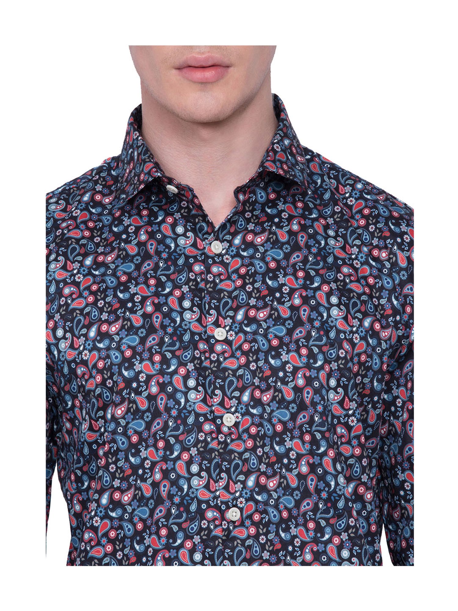 Lindbergh Black Printed Slim Fit Cotton Shirt