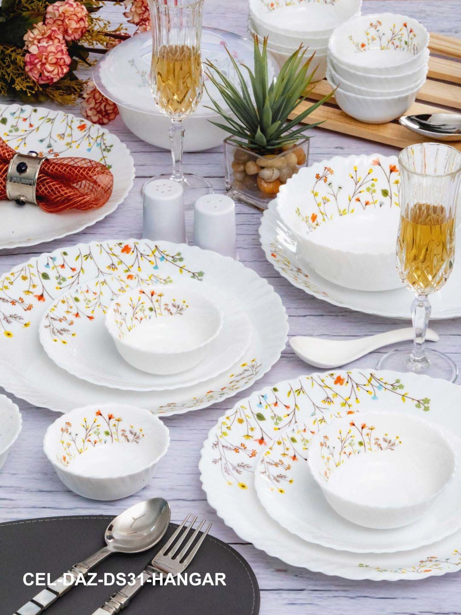 Cello Multicolor Glass Dinner Set