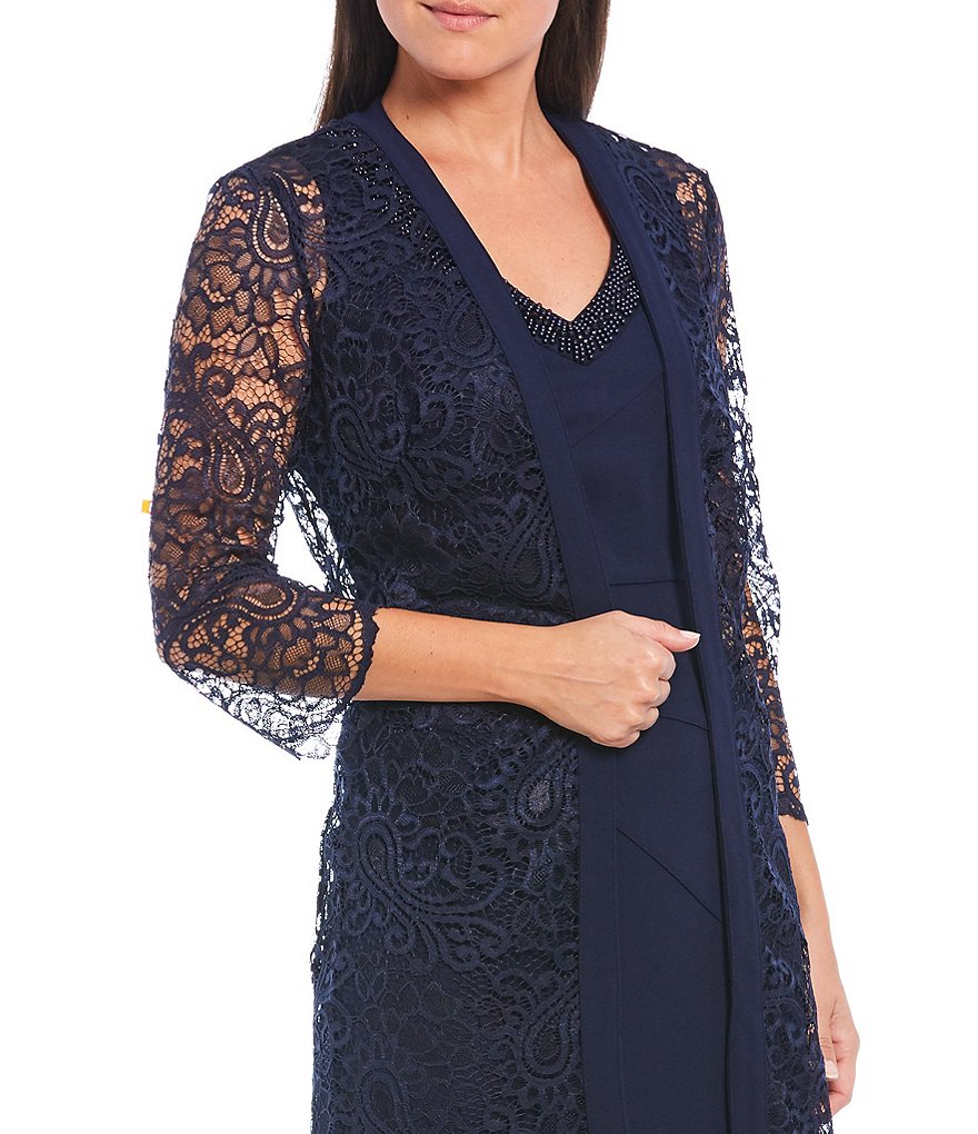 Le Bos Scalloped Lace V-Neck 3/4 Sleeve Jacket Dress