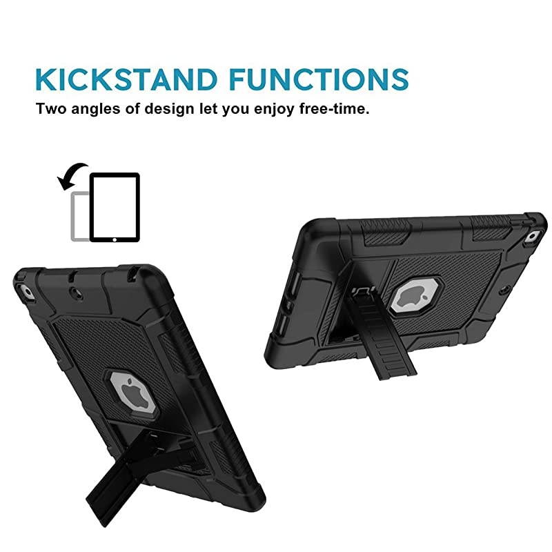 Case for iPad 8th Generation / iPad 7th Generation, Slim Heavy Duty Shockproof Rugged High Impact Protective Case for Kids with Stand for iPad 10.2 inch 2020/2019 Release,Black