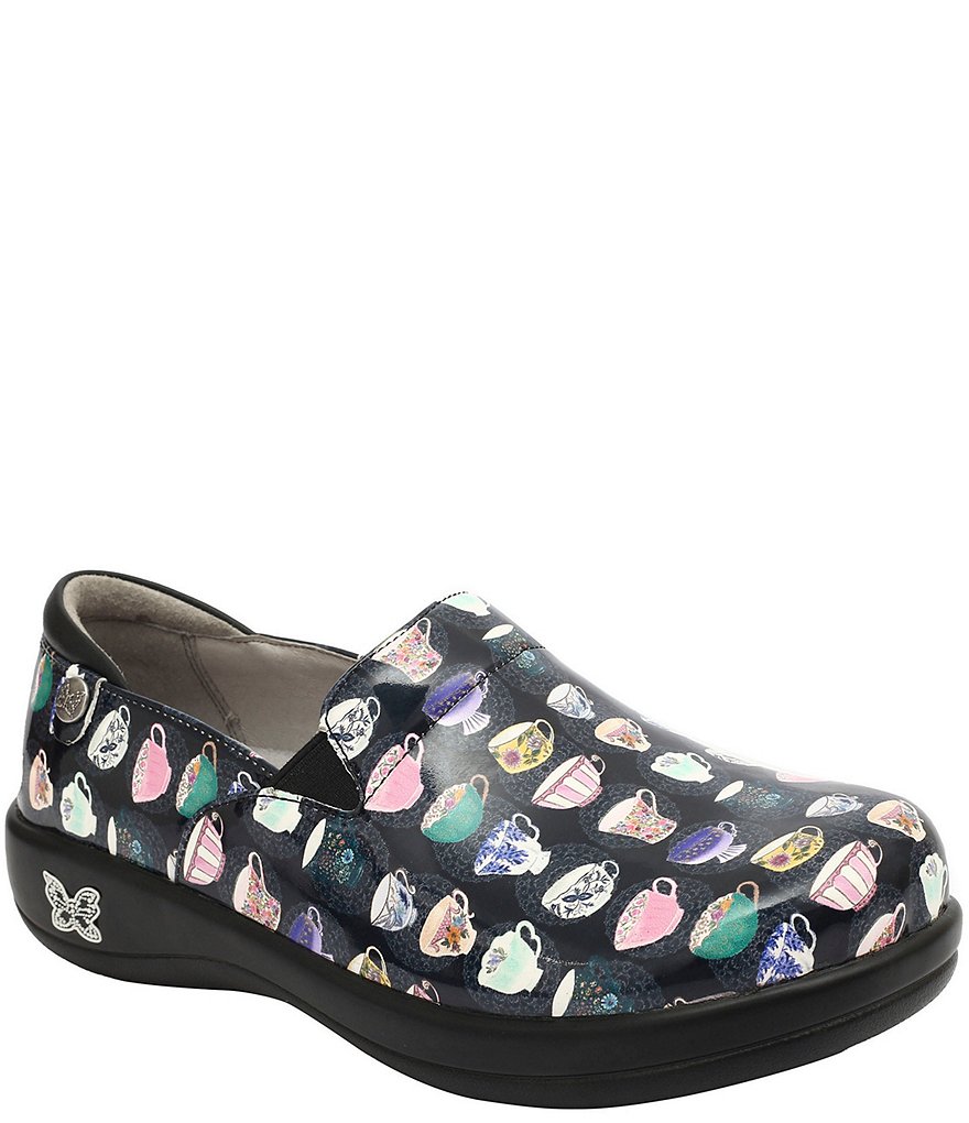 Alegria Keli Teacup Black Print Leather Clogs