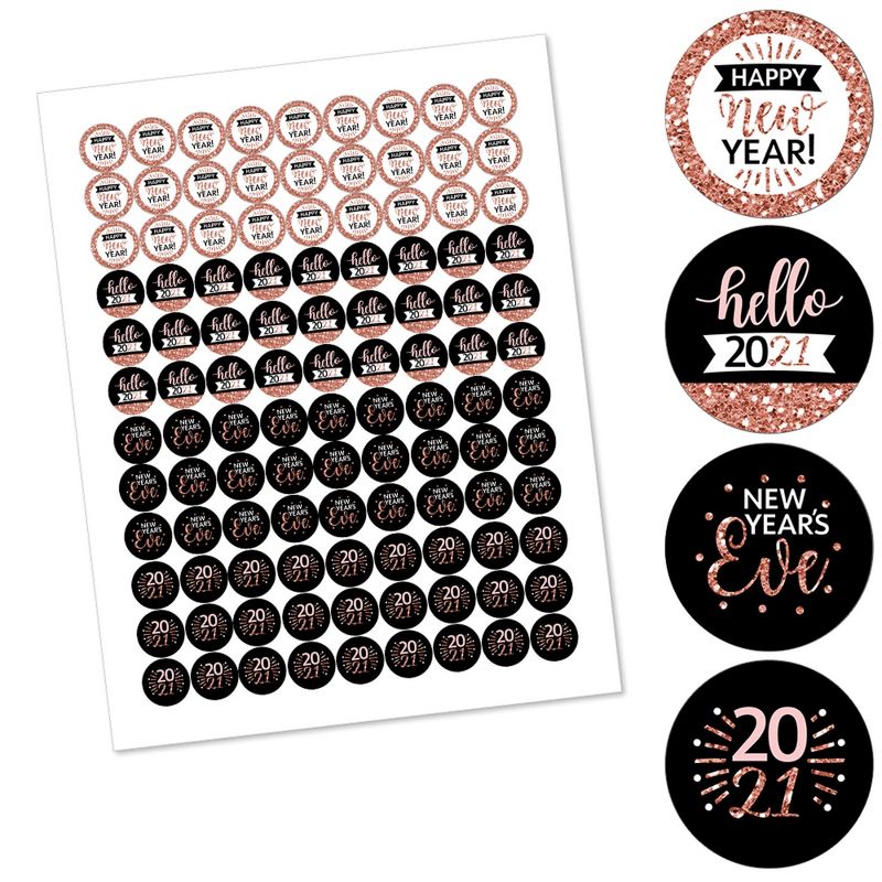 Big Dot of Happiness Rose Gold Happy New Year - 2021 New Year's Eve Party Round Candy Sticker Favors - Labels Fit Hershey's Kisses (1 sheet of 108)