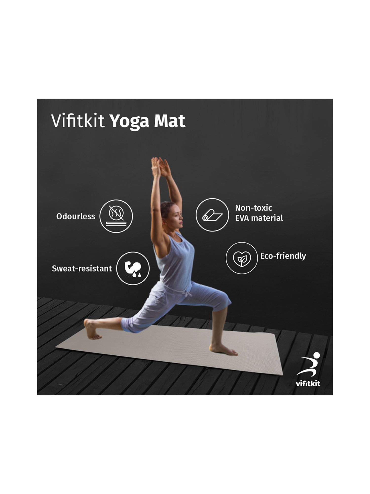 Vifitkit Anti-Skid Yoga Mat (Grey) Size - 6mm