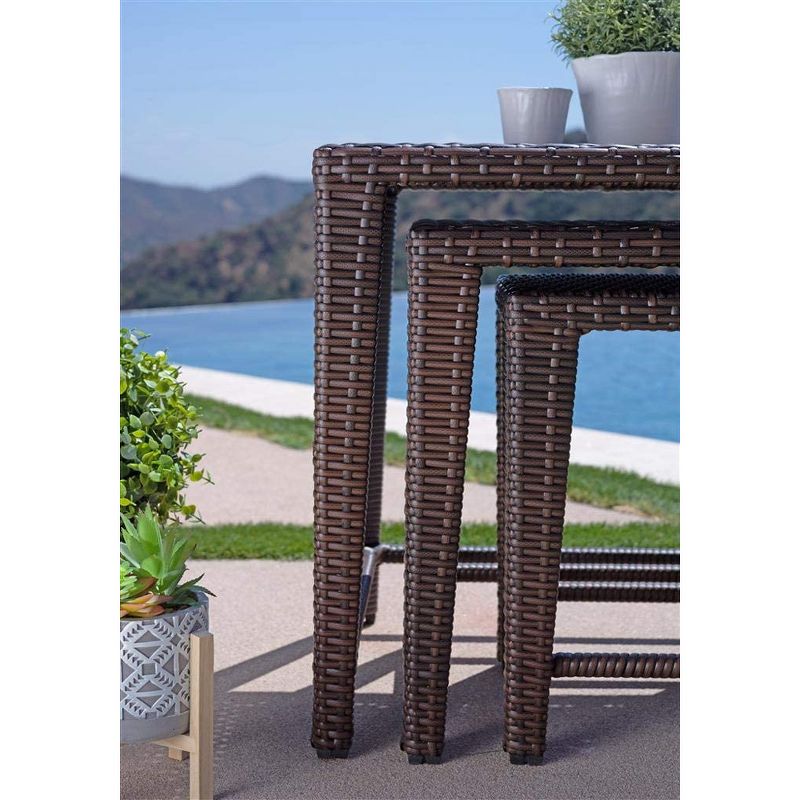 Coaster Home Furnishings Sevan 3 Piece Wicker Outdoor Patio and Deck Traditional Nesting Side Small, Medium, and Large Table Set, Brown