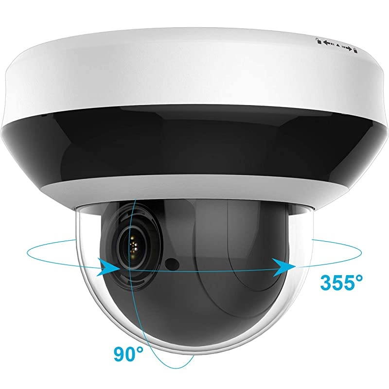 4.0MP POE IP PTZ Dome Camera,4X Optical, 16X Digital Zoom, H.265+ Outdoor Mini Security Camera with Audio, Alarm, SD Card Slot