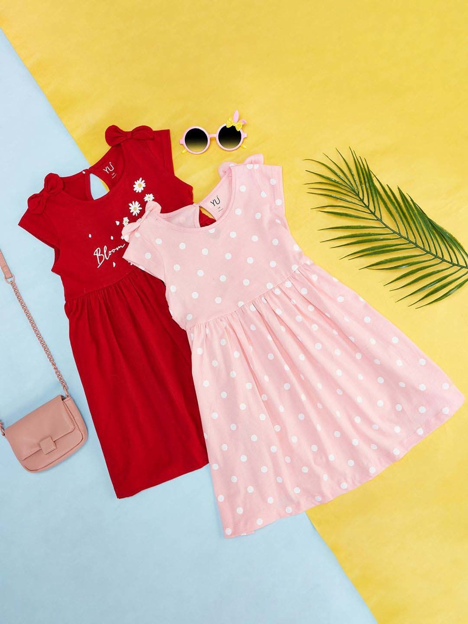 YU by Pantaloons Kids Pink & Red Cotton Printed Dress (Pack of 2)
