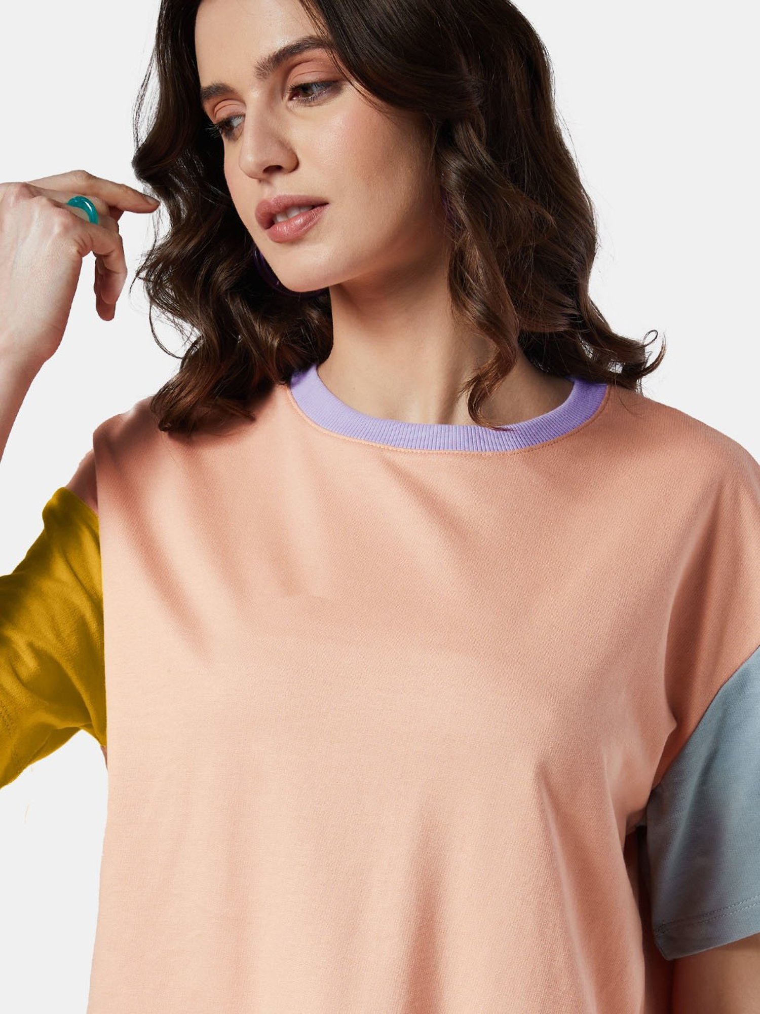 The Souled Store Multicolor Color-Block Oversized T-Shirt