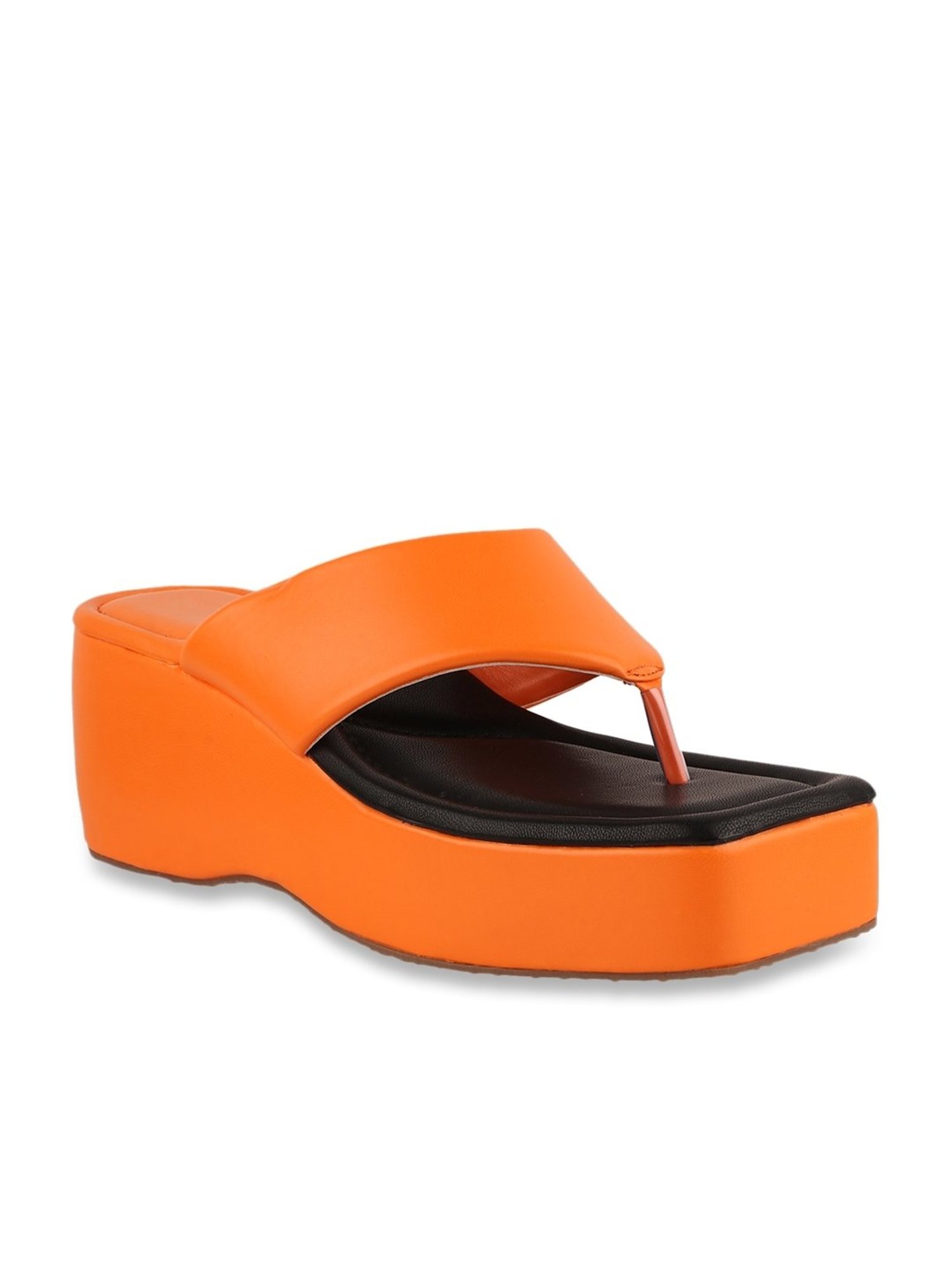 The White Pole Women's Orange Thong Wedges