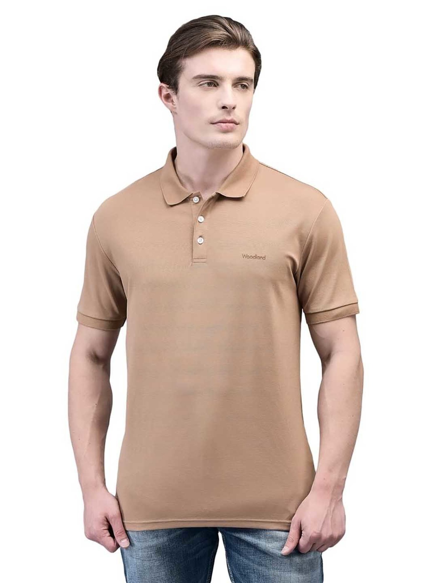 Woodland Light Brown Regular Fit Polo T-Shirt