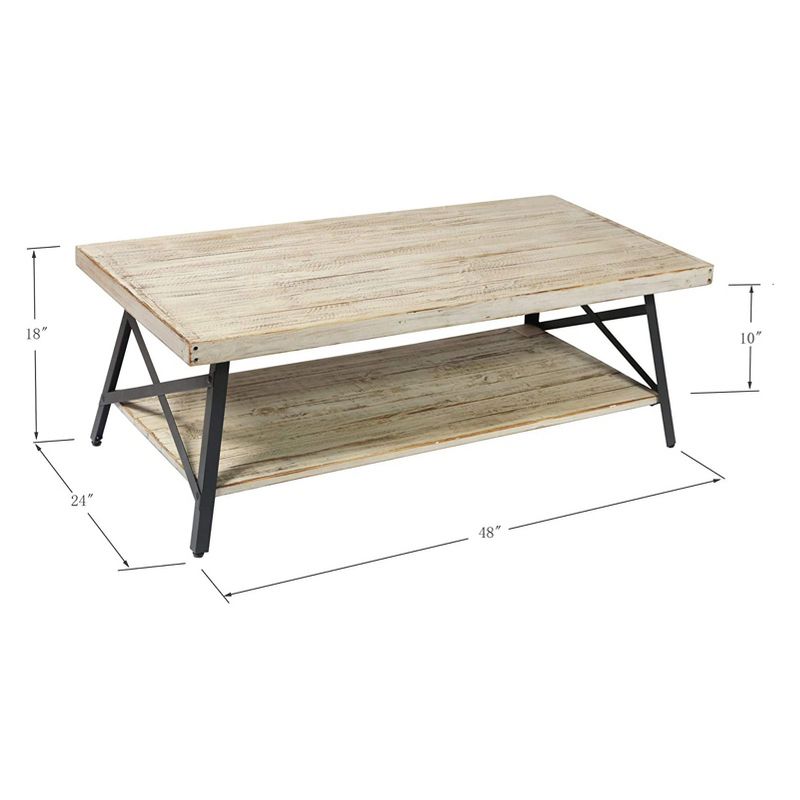 Wallace & Bay Chandler 48 Inch Long Rustic Decor Indoor Home Open Storage Coffee/Cocktail Table, Whitewash